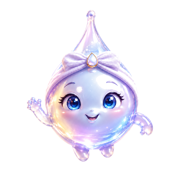 Lumi, a mascote do aplicativo — uma gotinha de água iridescente e sorridente